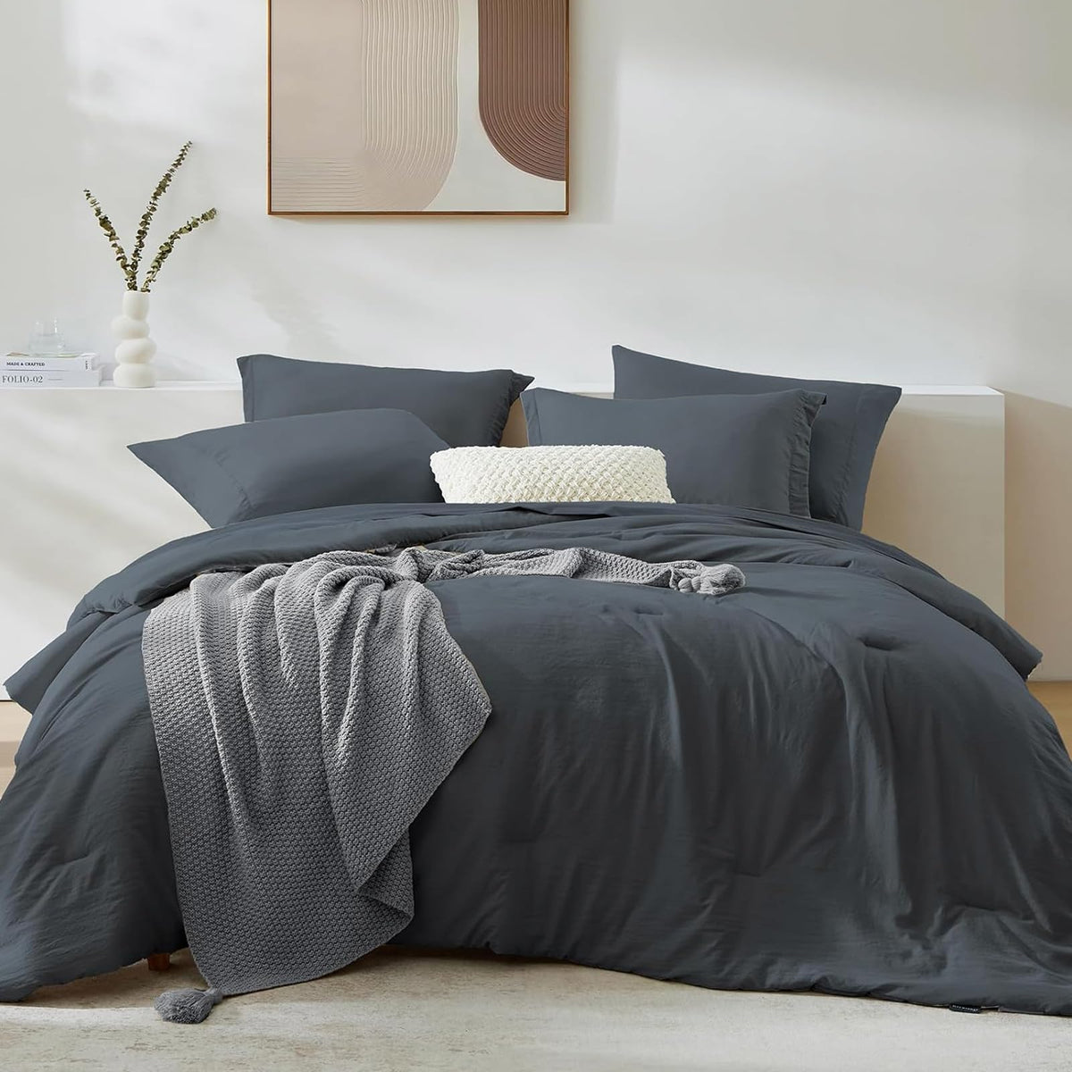 Queen Comforter Set-7 Pieces Soft Prewashed Bed in a Bag Queen Bedding Sets