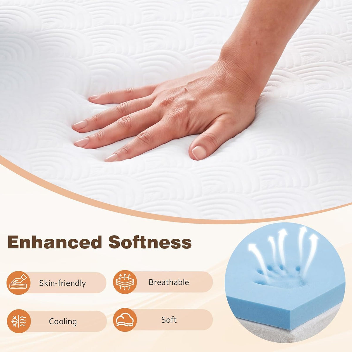 3 Inch Queen Gel Memory Foam Mattress, Cooling Gel Infused Pressure Relief Mattress, Non Slip with Removable Washable Cover, CertiPUR-US & Oeko-TEX Certified