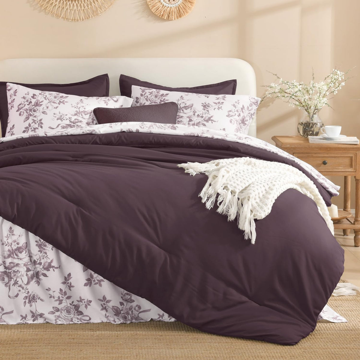 Litanika Floral Queen Comforter Set, 7 Peices Olive Green Bed in a Bag