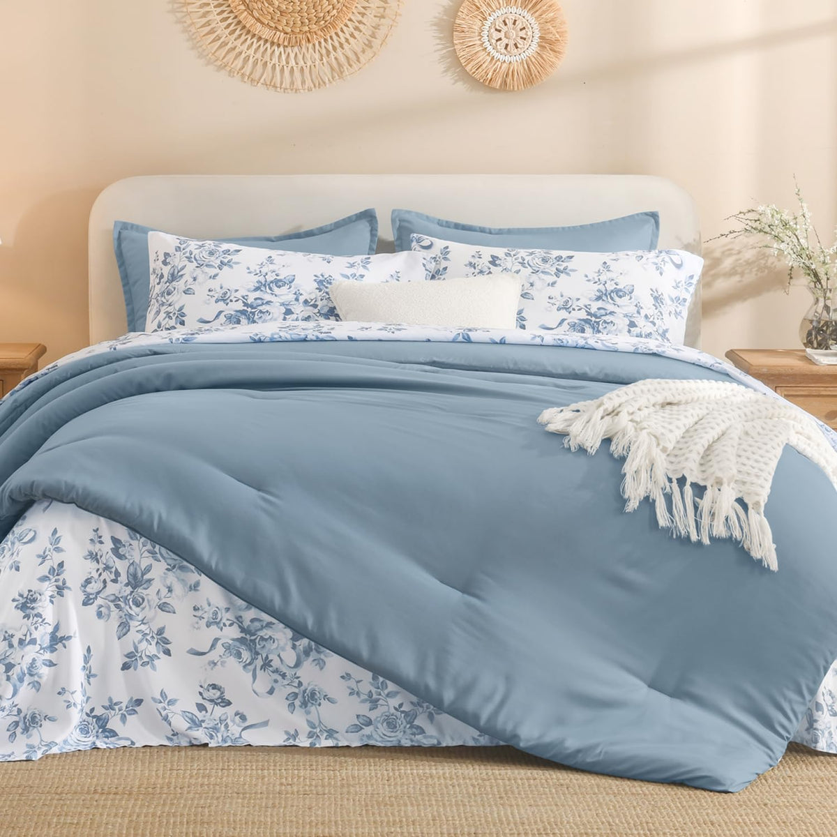 Litanika Floral Queen Comforter Set, 7 Peices Olive Green Bed in a Bag
