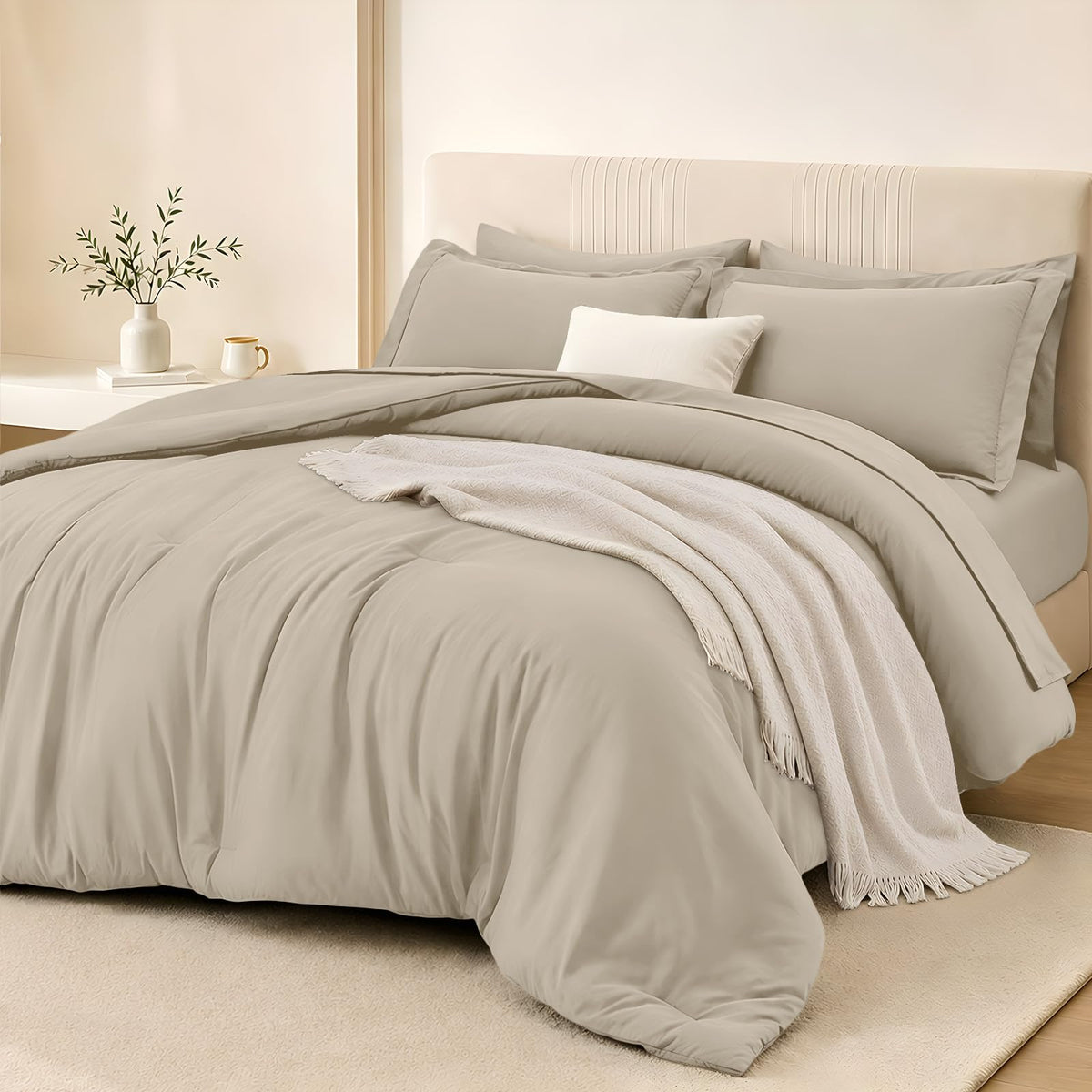FUANNA Brown Queen Comforter Set 7 Pieces, Bed in a Bag Soft Bedding Sets