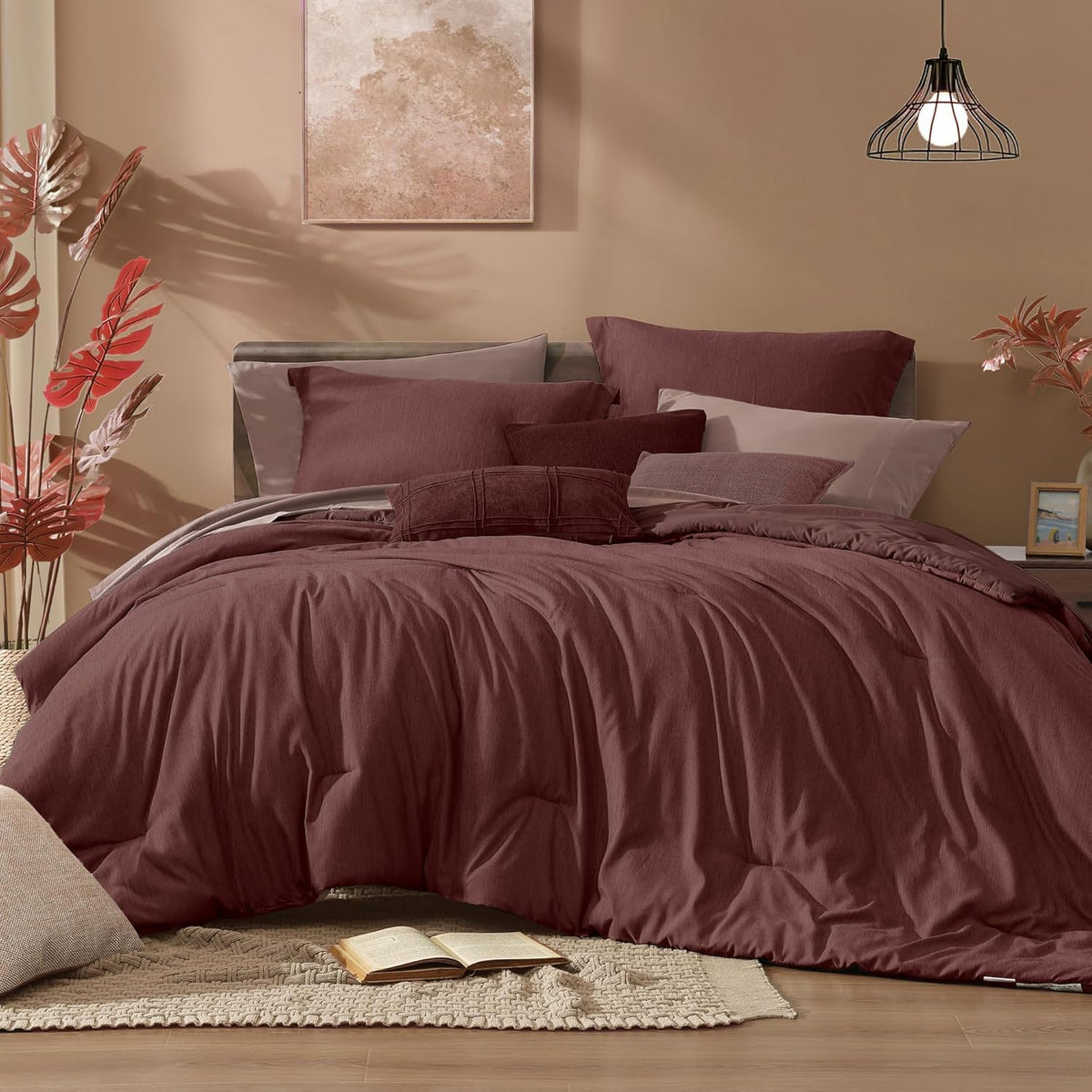 Monbix Queen Comforter Set 7 Pieces Cationic Green Bed in a Bag