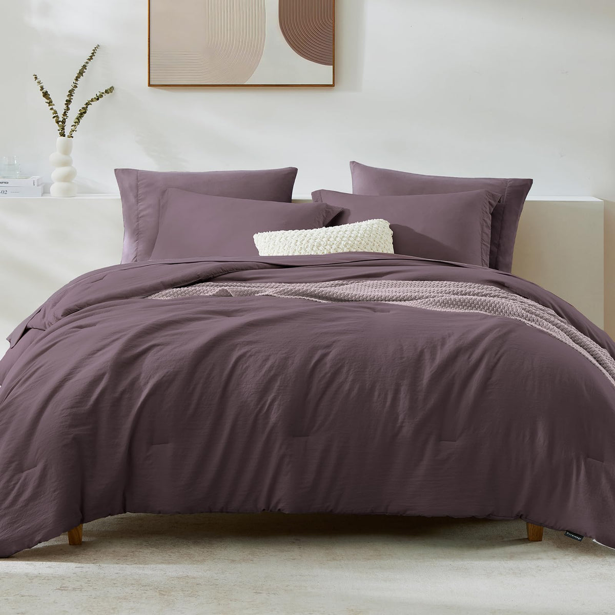 Queen Comforter Set-7 Pieces Soft Prewashed Bed in a Bag Queen Bedding Sets