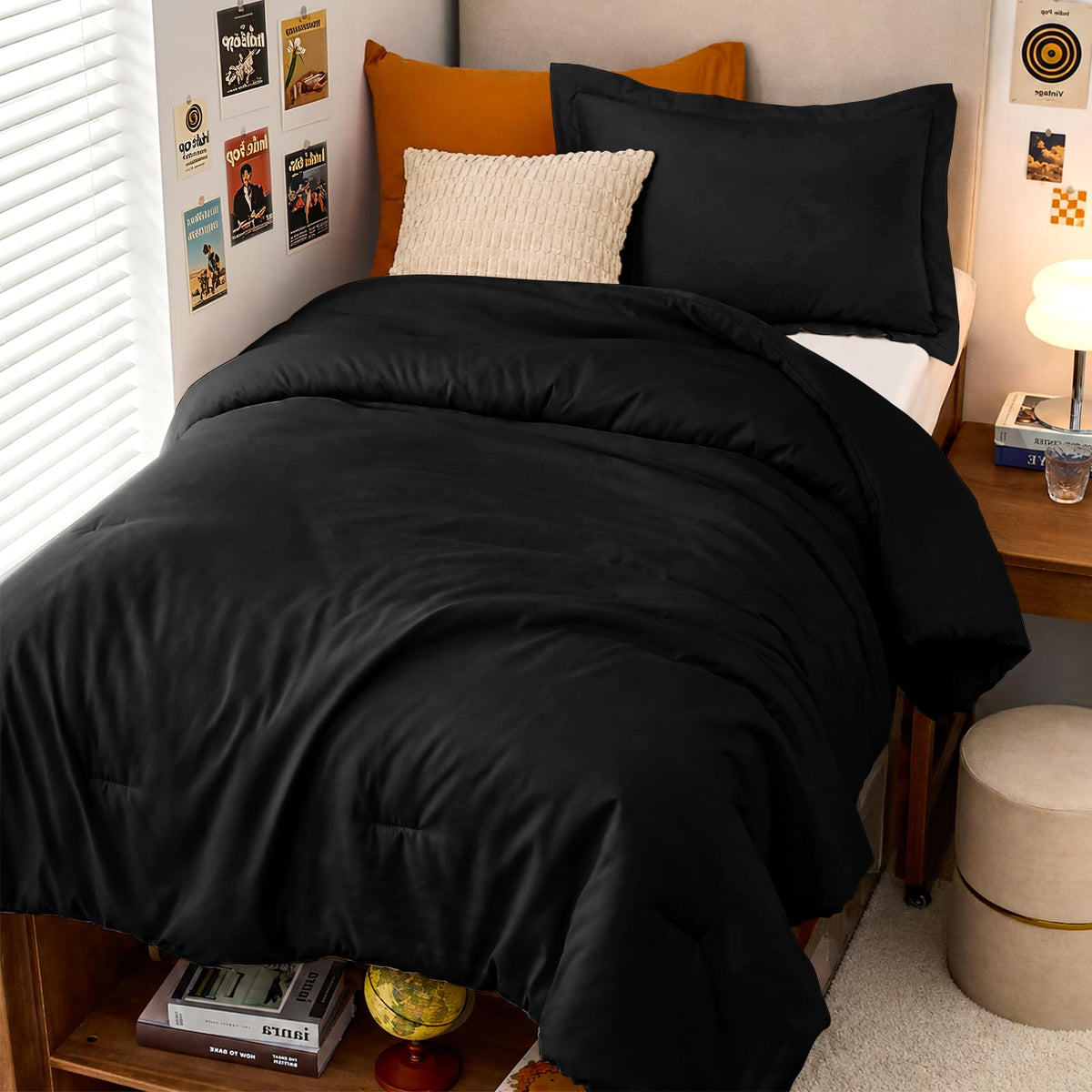 MUXHOMO Queen Size Comforter Set Beige, 3 Piece Solid Bedding for All Seasons, Warm Down Alternative Bed Set Includes 1 Lightweight Comforter (90"x90") and 2 Pillowshams (20"x26")