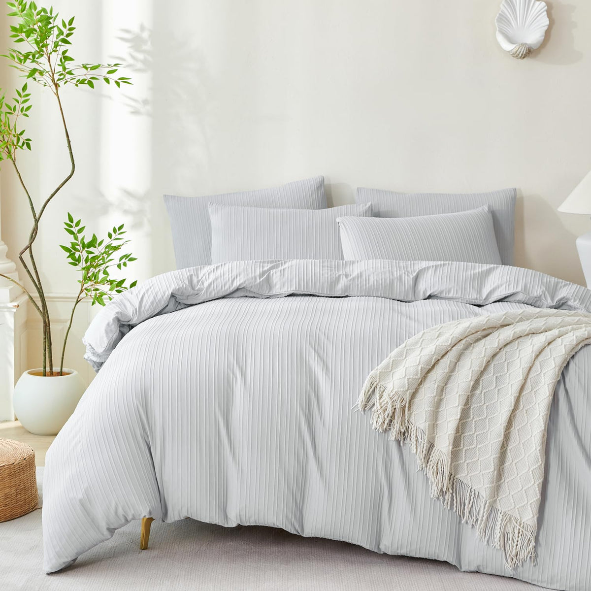Black Grid Comforter Set Queen Soft Luxury Washed Microfiber 3 Pieces Bedding Set, White Grey Grid Pattern Comforter with 2 Pillowcases Breathable Durable Comfy