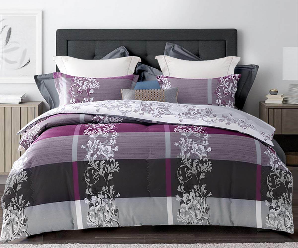 SLEEPBELLA Comforter Queen Size, 600 Thread Count Cotton Brown Branches and Blue Flowers Off-White Comforter Sets, Down Alternative Bedding Set 3Pcs(Queen, Off-White Botanical)