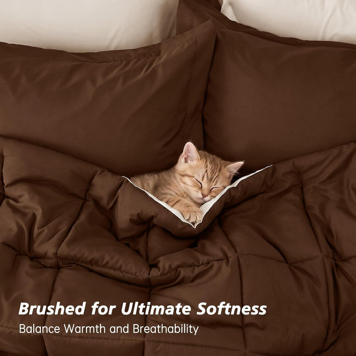 MUXHOMO Queen Comforter Set with Sheets Brown - 7 Pieces Bed in a Bag