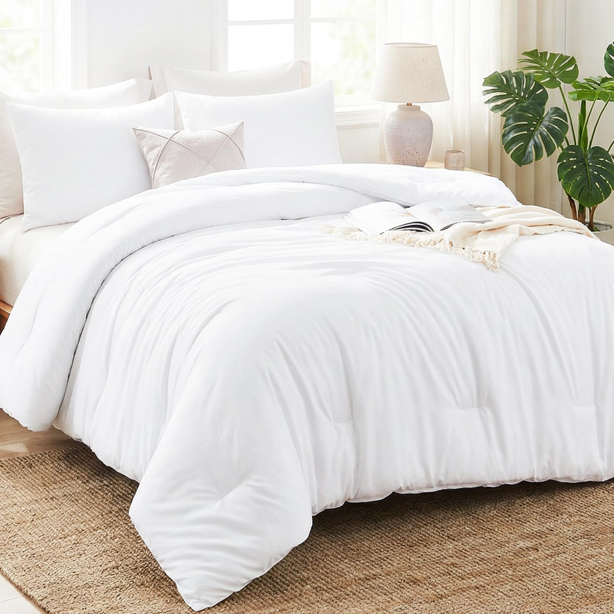 CozyLux Queen Comforter Set, 3 Pieces Down Alternative Bedding, Black