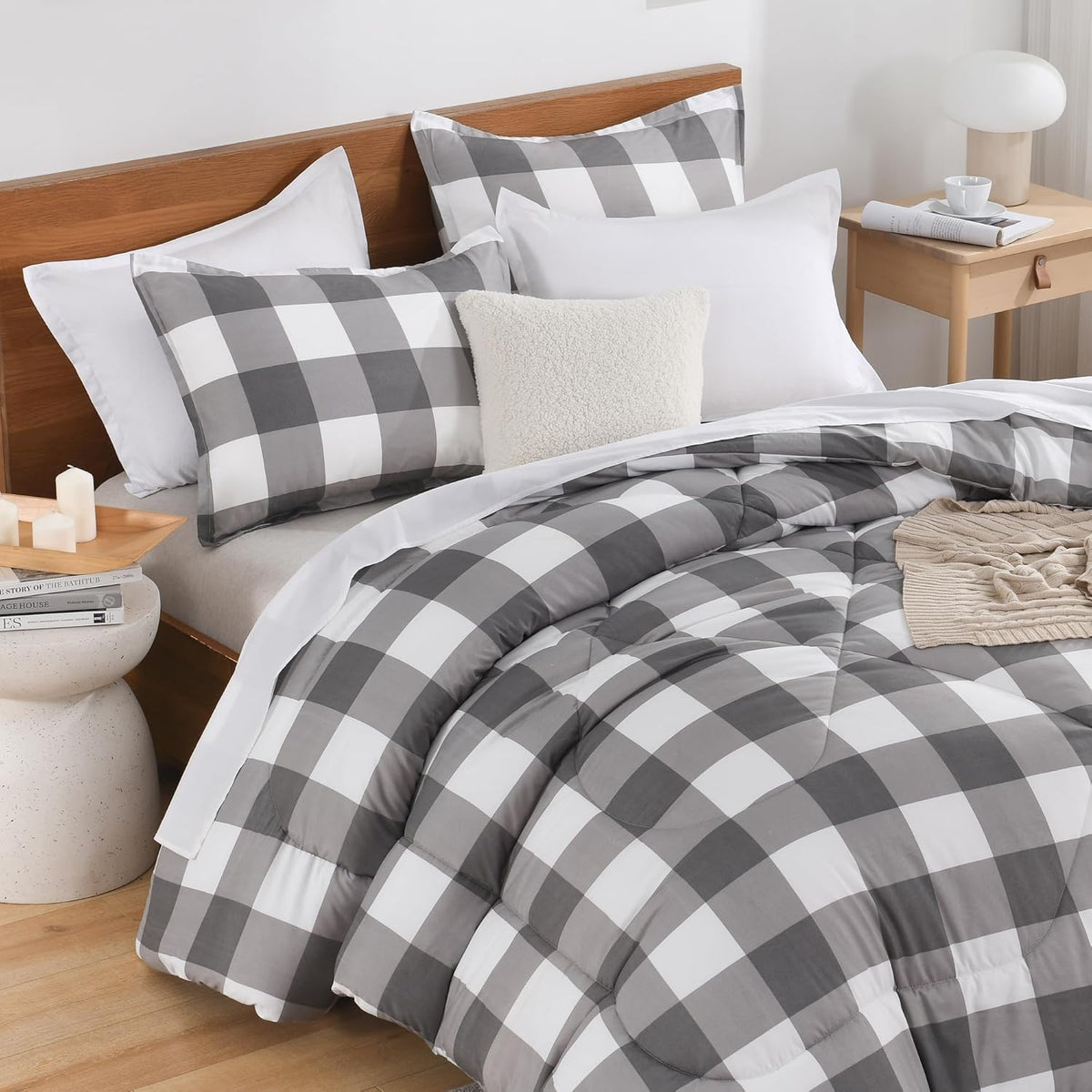Andency Checkered Comforter Full, Black and White Gingham Plaid Bedding Set