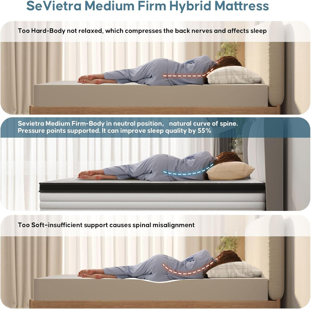 Queen Mattress, 12 Inch Queen Size Mattress in a Box, Upgraded Hybrid Mattresses Pocket Springs, Motion Isolation, Pressure Relief, Medium Firm, Breathable Comfort