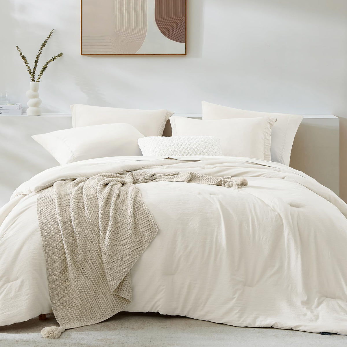 Queen Comforter Set-7 Pieces Soft Prewashed Bed in a Bag Queen Bedding Sets