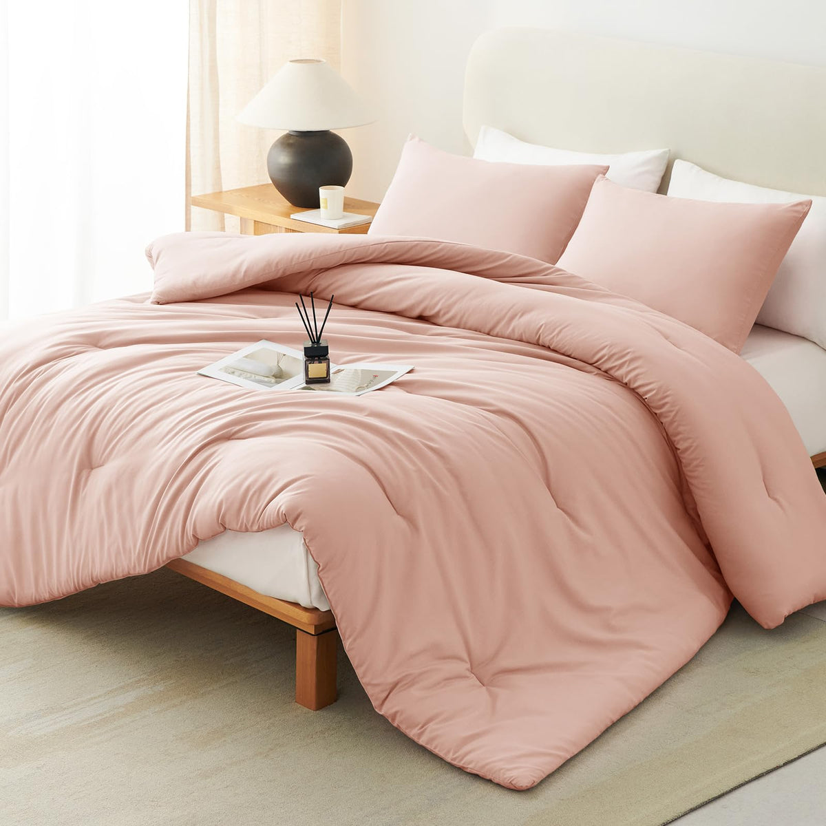CozyLux Queen Comforter Set, 3 Pieces Down Alternative Bedding, Black