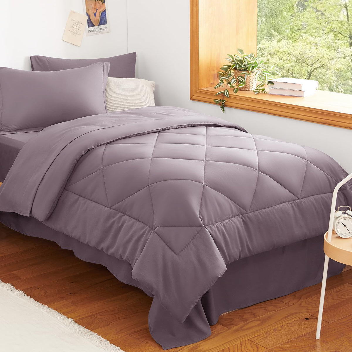 CozyLux Queen Comforter Set 88"x88" Dark Grey - 7 Piece Bed in a Bag