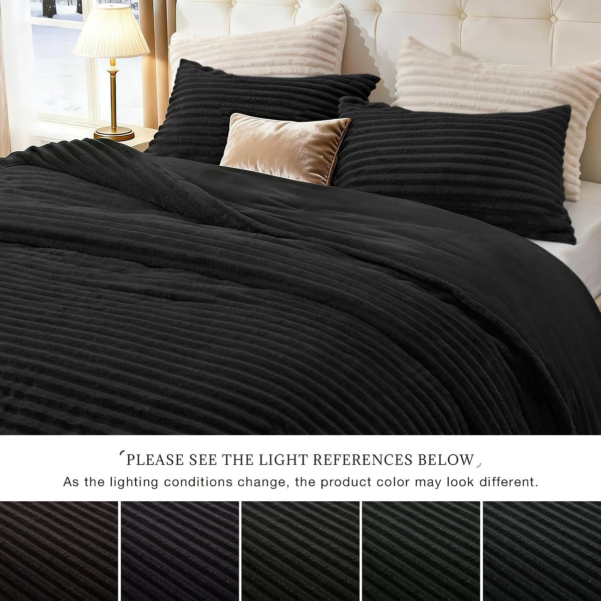 EXQ Home Fluffy Comforter Set Queen Size,3 Pieces Bed Set,Black