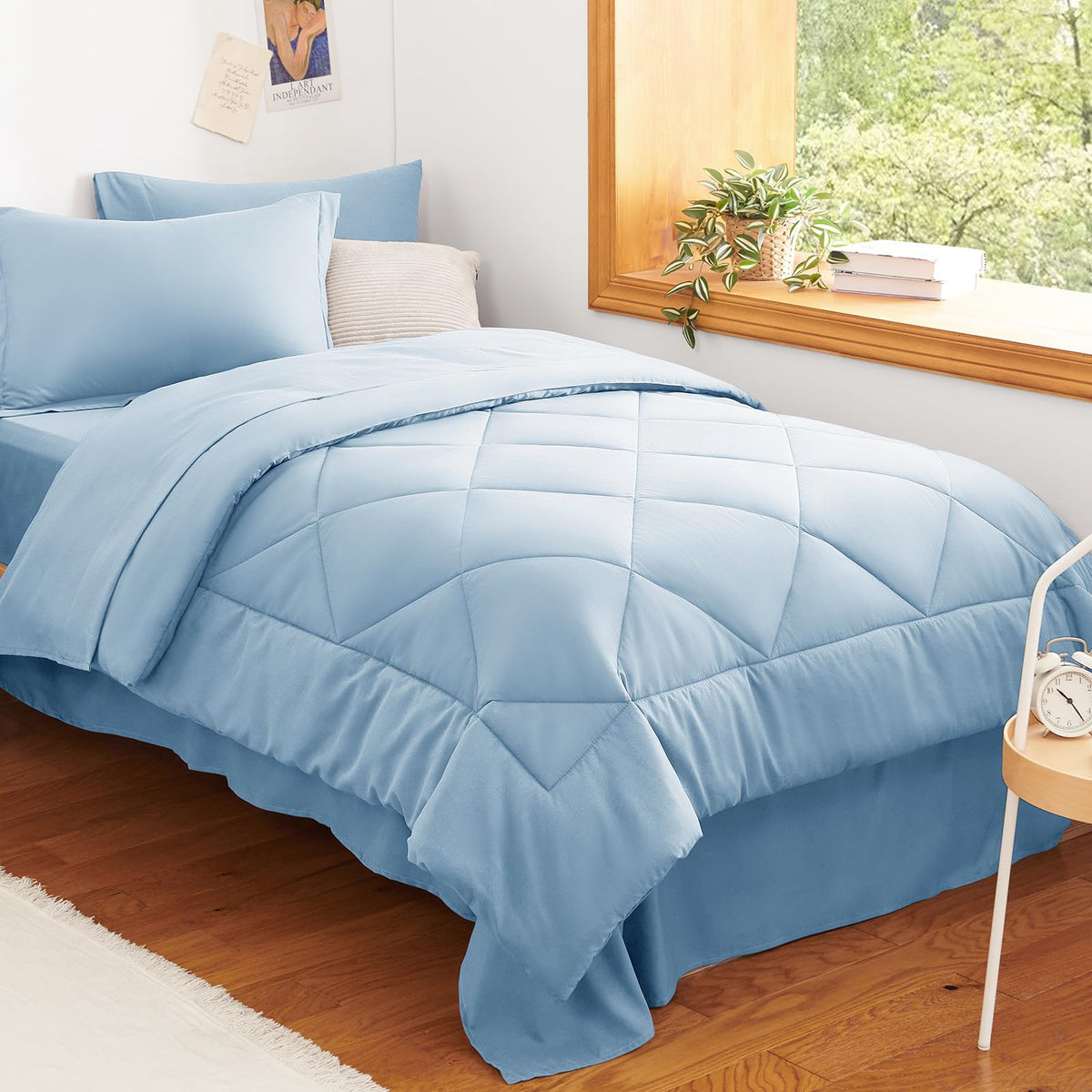 CozyLux Queen Comforter Set 88"x88" Dark Grey - 7 Piece Bed in a Bag