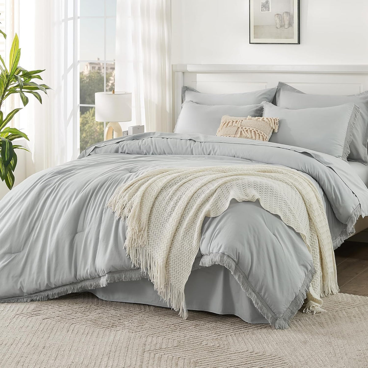 Andency King Comforter Set, 7 Pieces Beige Bedding