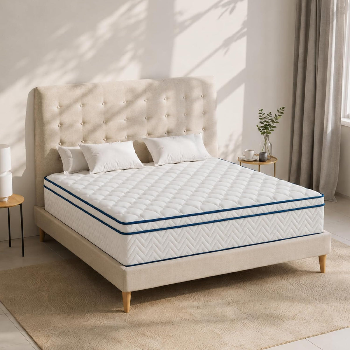 12 Inch Queen Size Mattress, Plush Hybrid Mattress in a Box, Individual Pocket Coils for Pressure Relief, CertiPUR‑US Certified, Vacuum‑Compressed, Fits Queen Bed Frame, Dimensions: 60" x 80"
