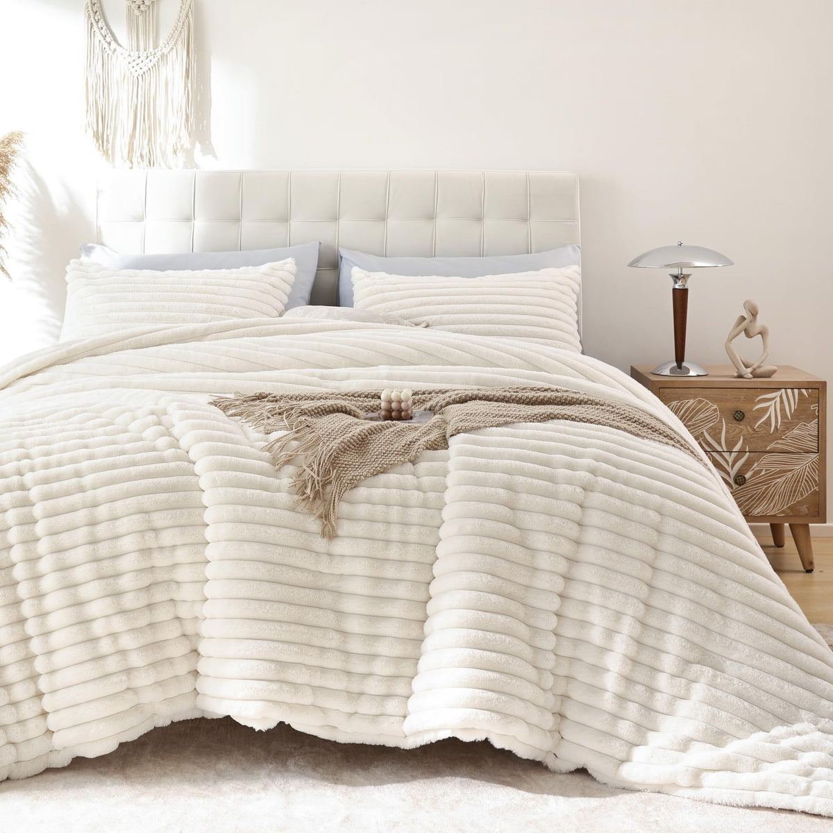 Smoofy Fluffy Queen Size Comforter 3 PCS - Tie Dye Grey Fleece Bedding Set