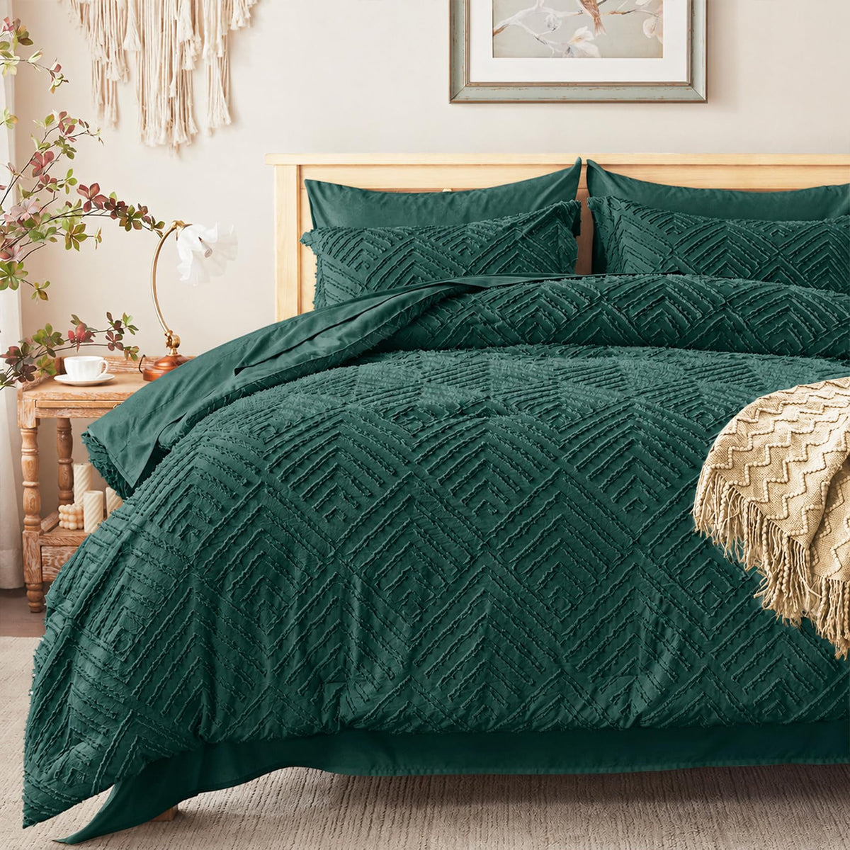 Zzlpp Queen Comforter Set 7 Piece, Beige Bed in a Bag Queen Bedding Sets