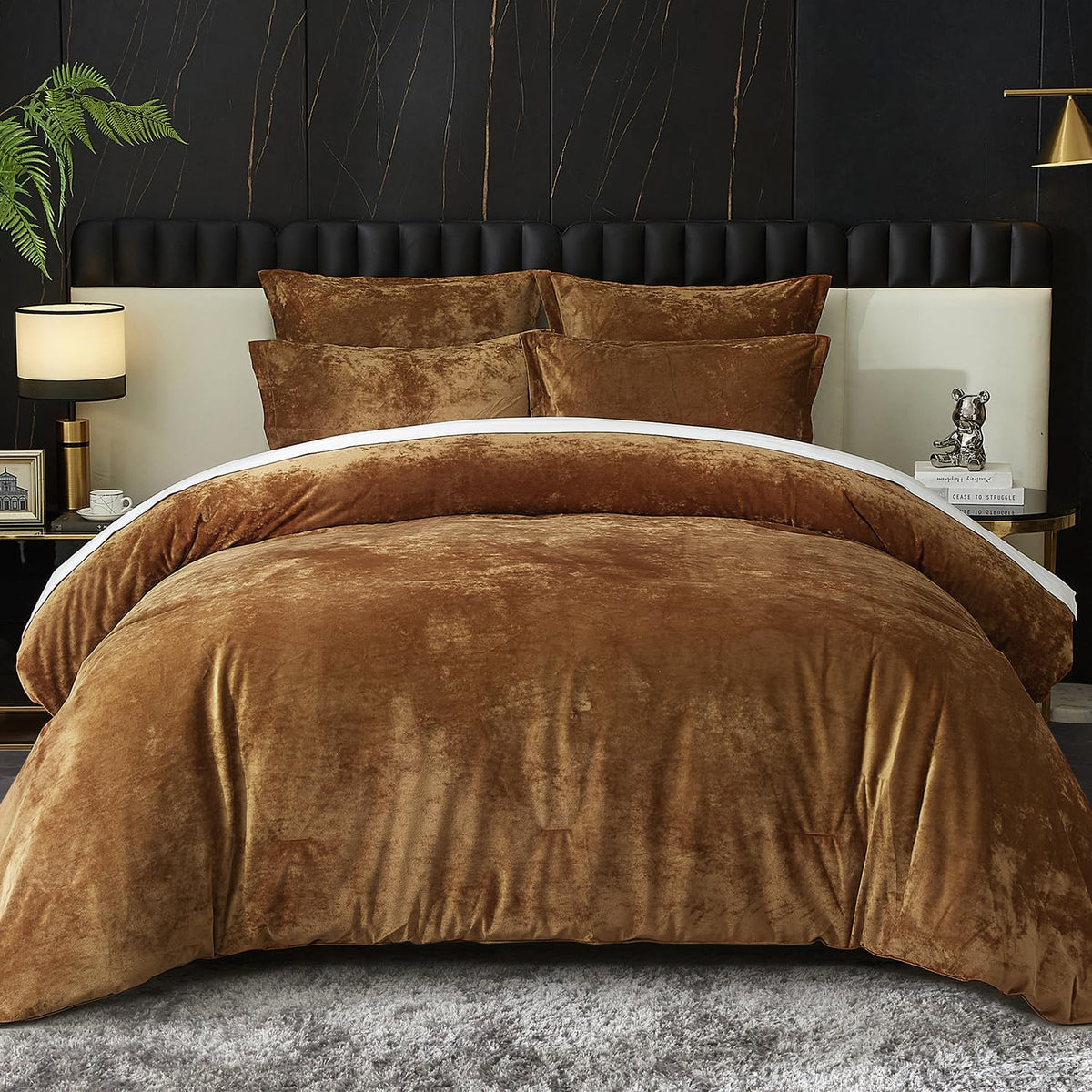 Ivellow Crushed Velvet Comforter Queen Size Green 5 Pcs Luxury Bedding Set