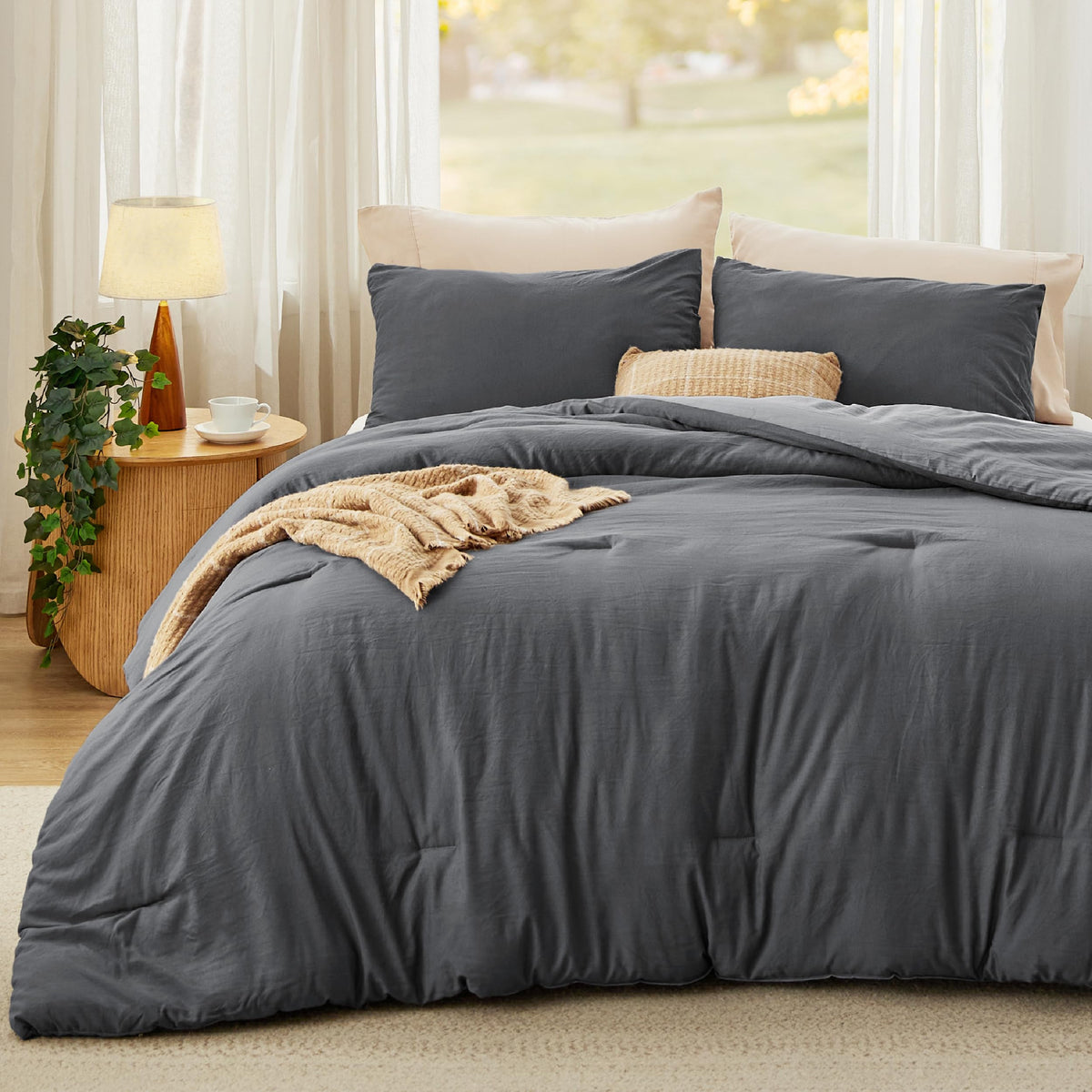 Bedsure Oversized King Comforter Prewashed Bedding Set 3Pcs Beige 120"x98"