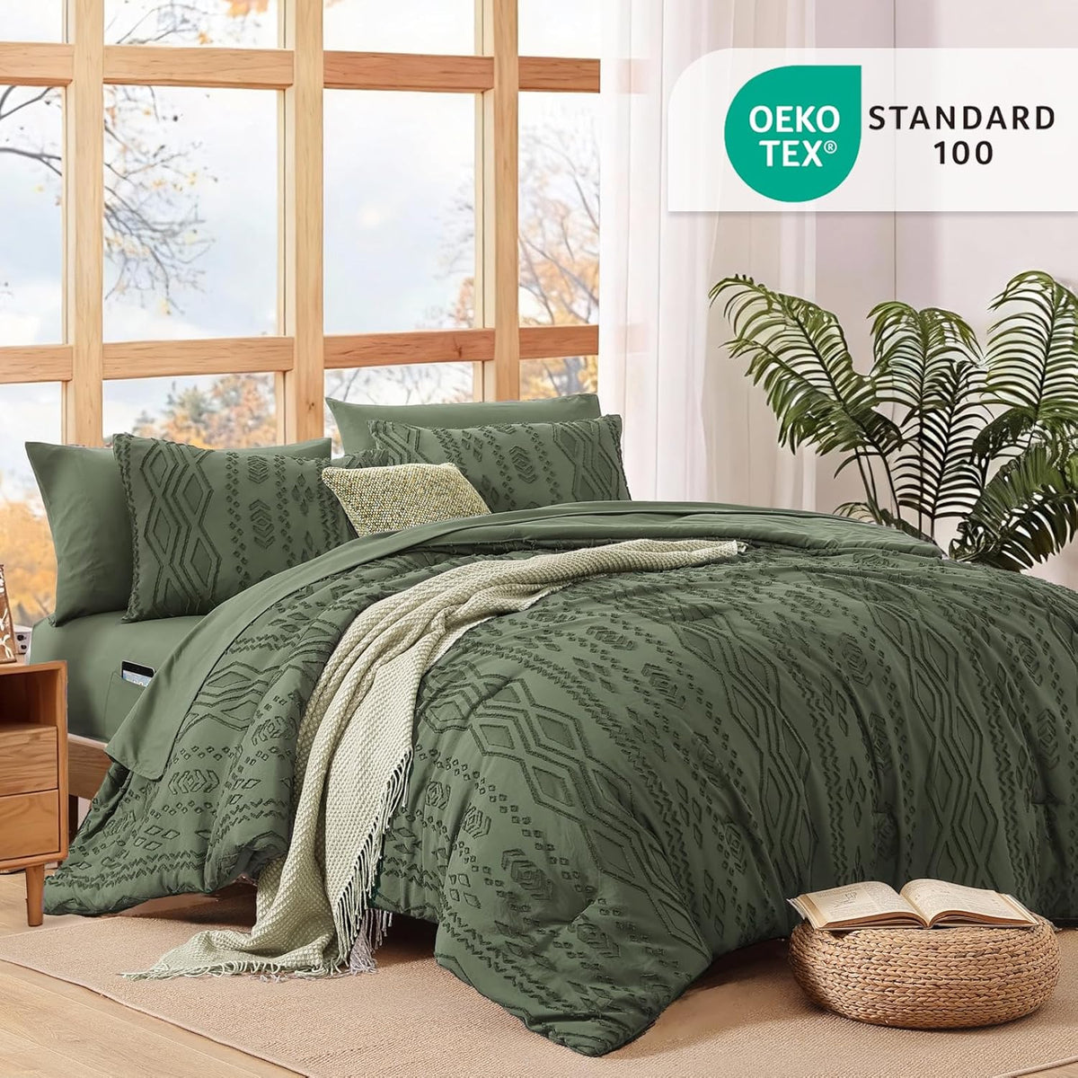 Queen Size Comforter Set- 7 Pieces Tufted Bed in a Bag Queen Bedding Sets