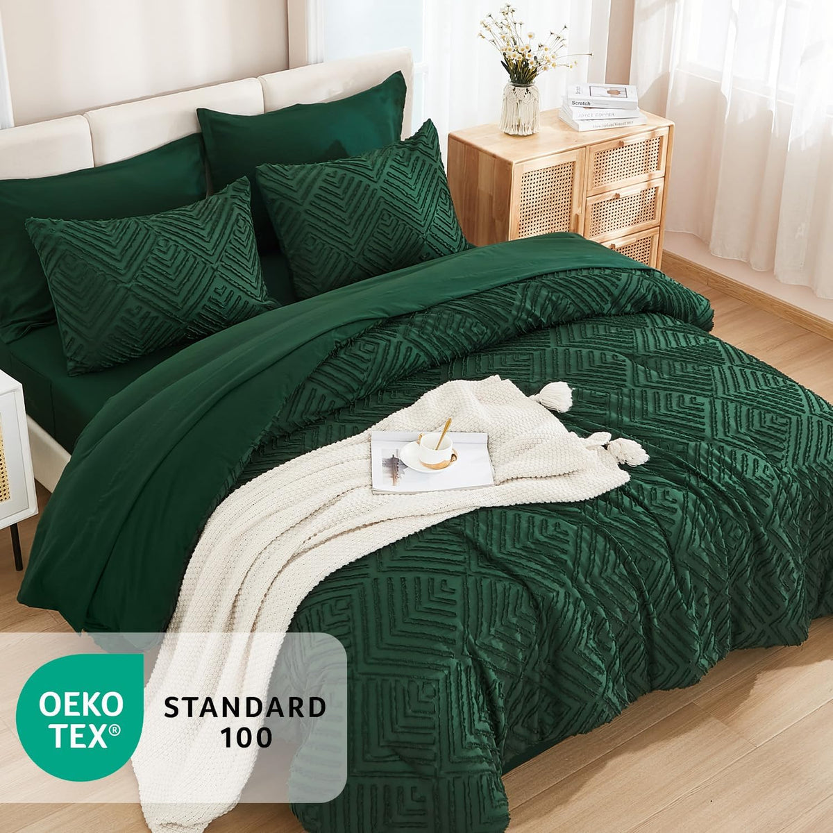 Andency King Size Comforter Set, Dark Emerald Green, 7 Pieces