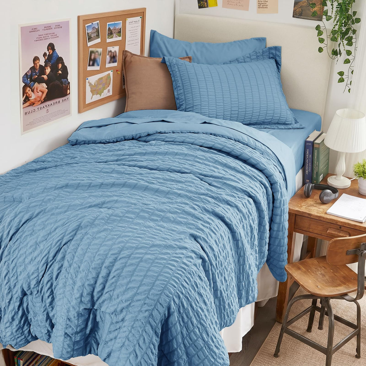 HYMOKEGE Queen Comforter Set Seersucker 7 Pieces, All Season Luxury Bed in a Bag for Bedroom, Bedding Set with Comforters, Sheets, Pillowcases & Shams, Dark Grey