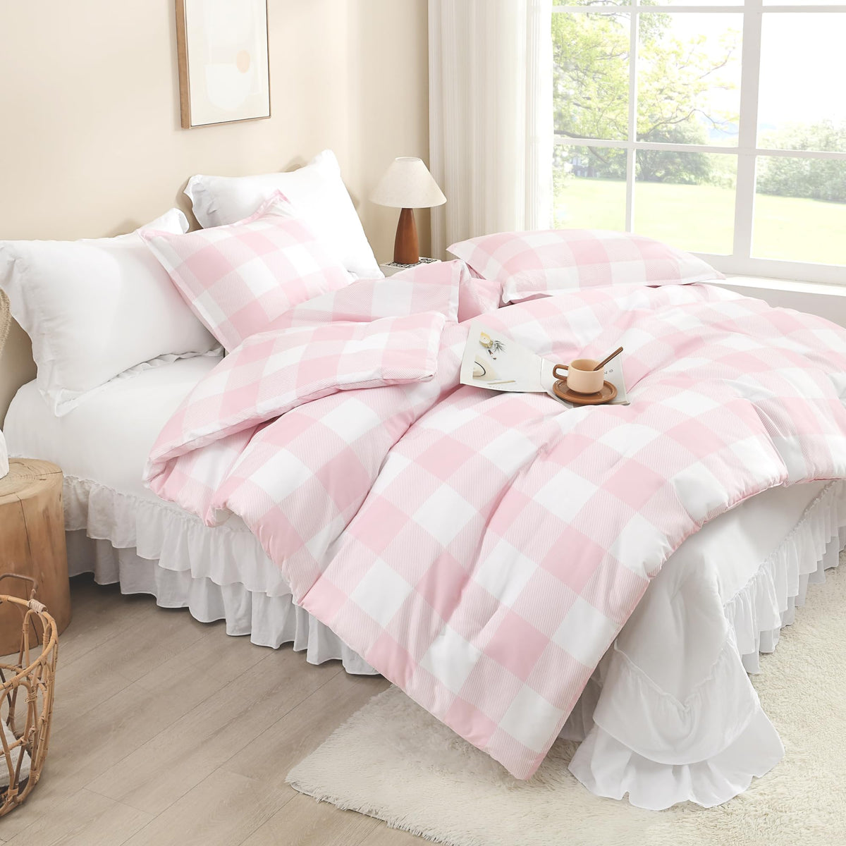 Andency Checkered Comforter Full, Black and White Gingham Plaid Bedding Set