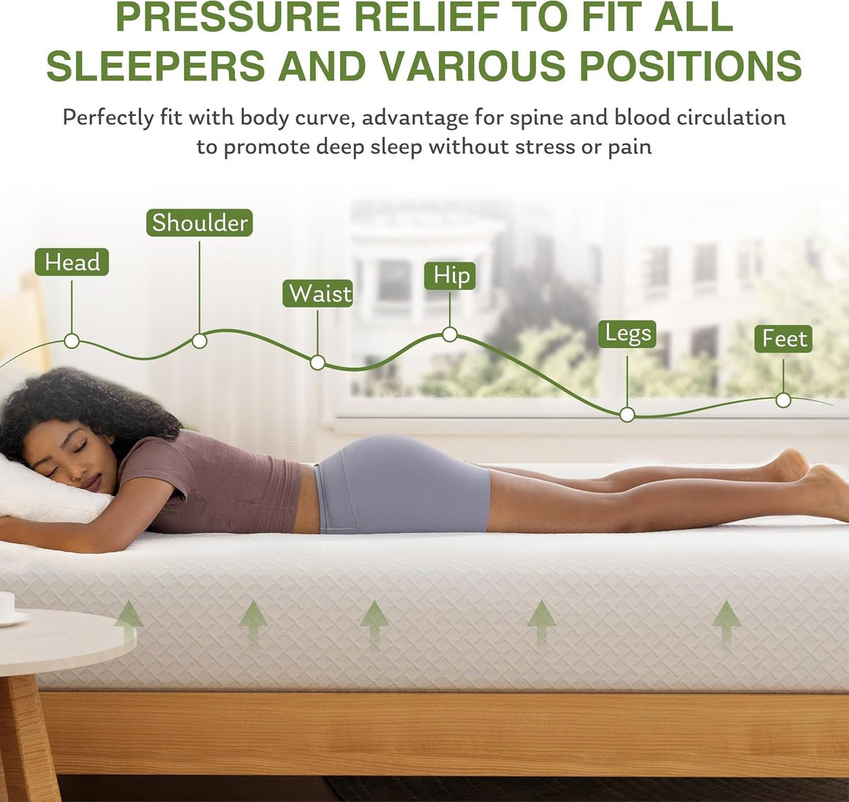 EGOHOME 8 Inch Twin Mattress, Memory Foam Mattress with Cooling Green Tea Gel, Relieve Pressure with Medium Firm Support, CertiPUR-US Certified, 75''L x 38''W, White