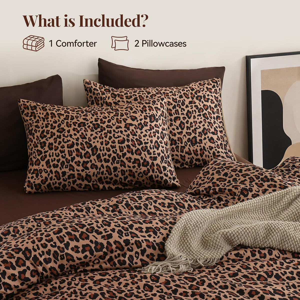 Cheetah Print Comforter Set Queen, Luxury Leopard Print Bedding, Brown