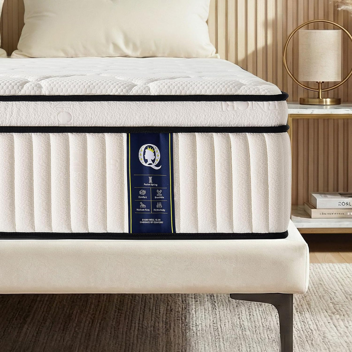 QUENSIYE Queen Mattress, 14 Inch Ultra Comfort Hybrid Foam Queen Size Mattresses with Independent Pocket Springs Mattress in a Box Pressure Relief & Supportive, Medium Firm