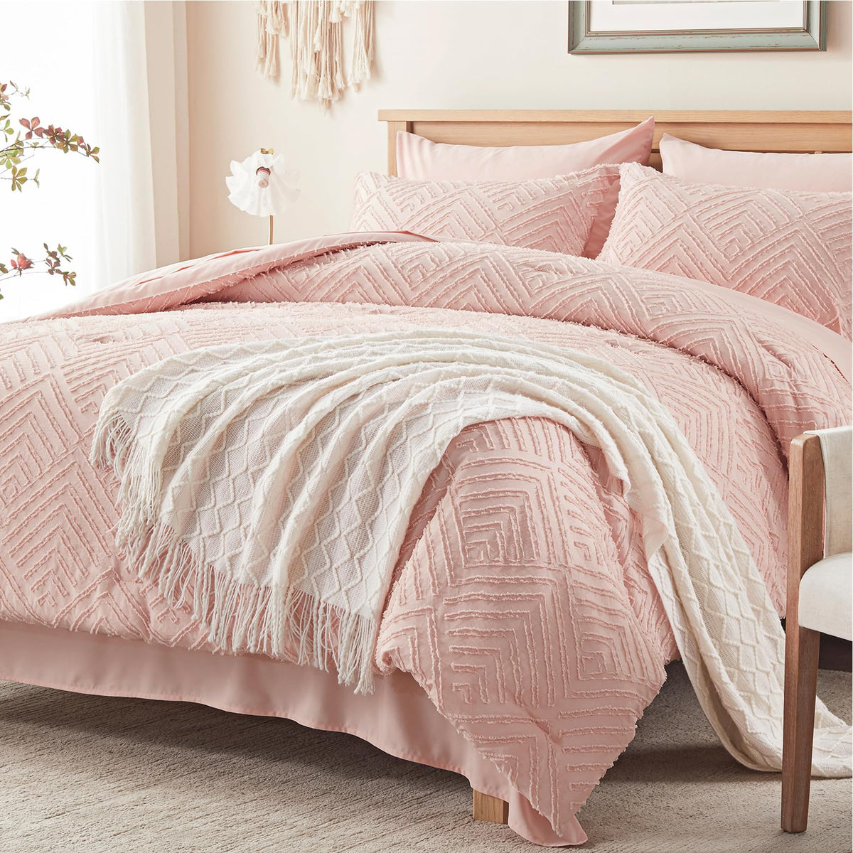 Zzlpp Queen Comforter Set 7 Piece, Beige Bed in a Bag Queen Bedding Sets