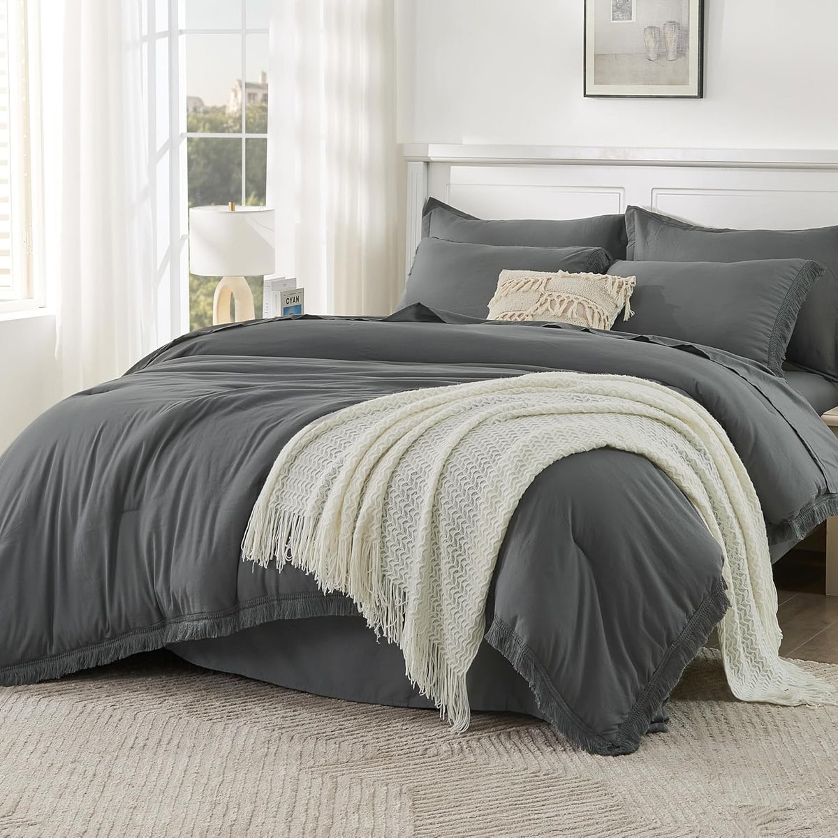 Andency King Comforter Set, 7 Pieces Beige Bedding
