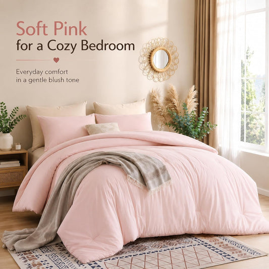 weigelia Pink Comforter Set Queen Size, All Season Lightweight Bedding Set