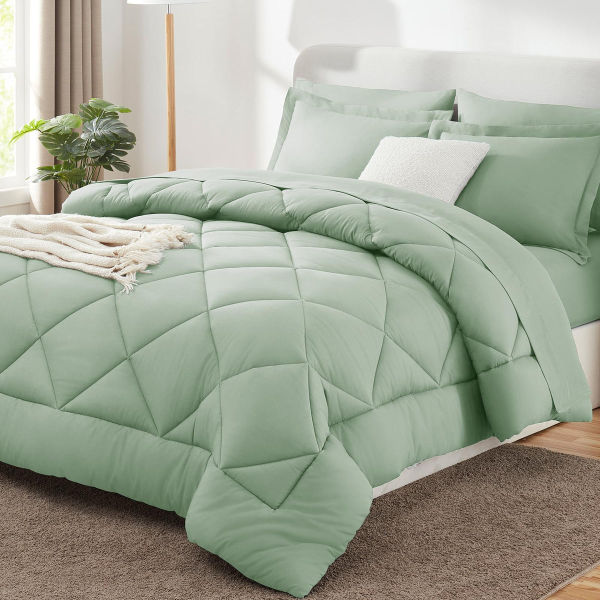 CozyLux Queen Comforter Set 88"x88" Dark Grey - 7 Piece Bed in a Bag