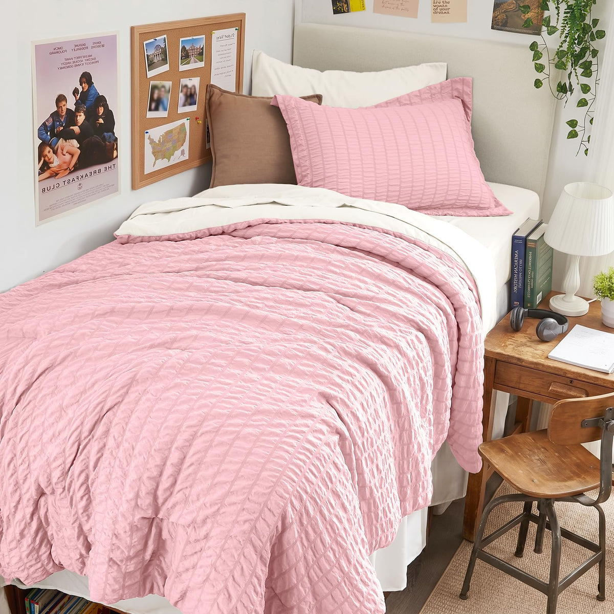 HYMOKEGE Queen Comforter Set Seersucker 7 Pieces, All Season Luxury Bed in a Bag for Bedroom, Bedding Set with Comforters, Sheets, Pillowcases & Shams, Dark Grey