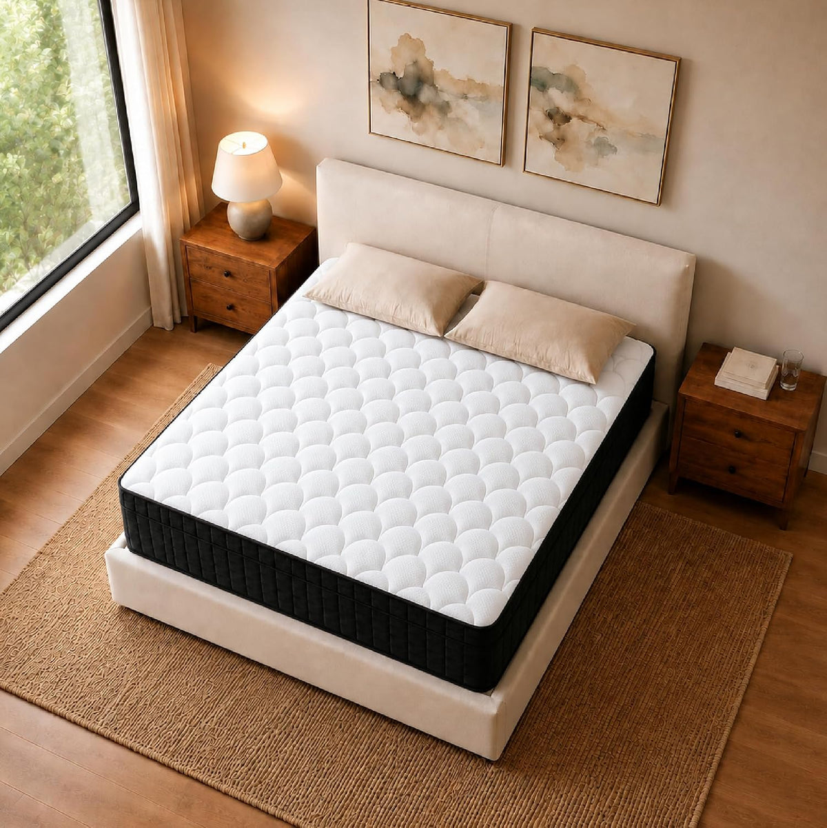 12 Inch Full Mattress in a Box, Medium Plush Feel, Pocket Coils, Fiberglass Free, Motion Isolation, Breathable Comfortable Cover, Hybrid Construction, Expanded Dimensions: 75"L x 54"W x 12"H
