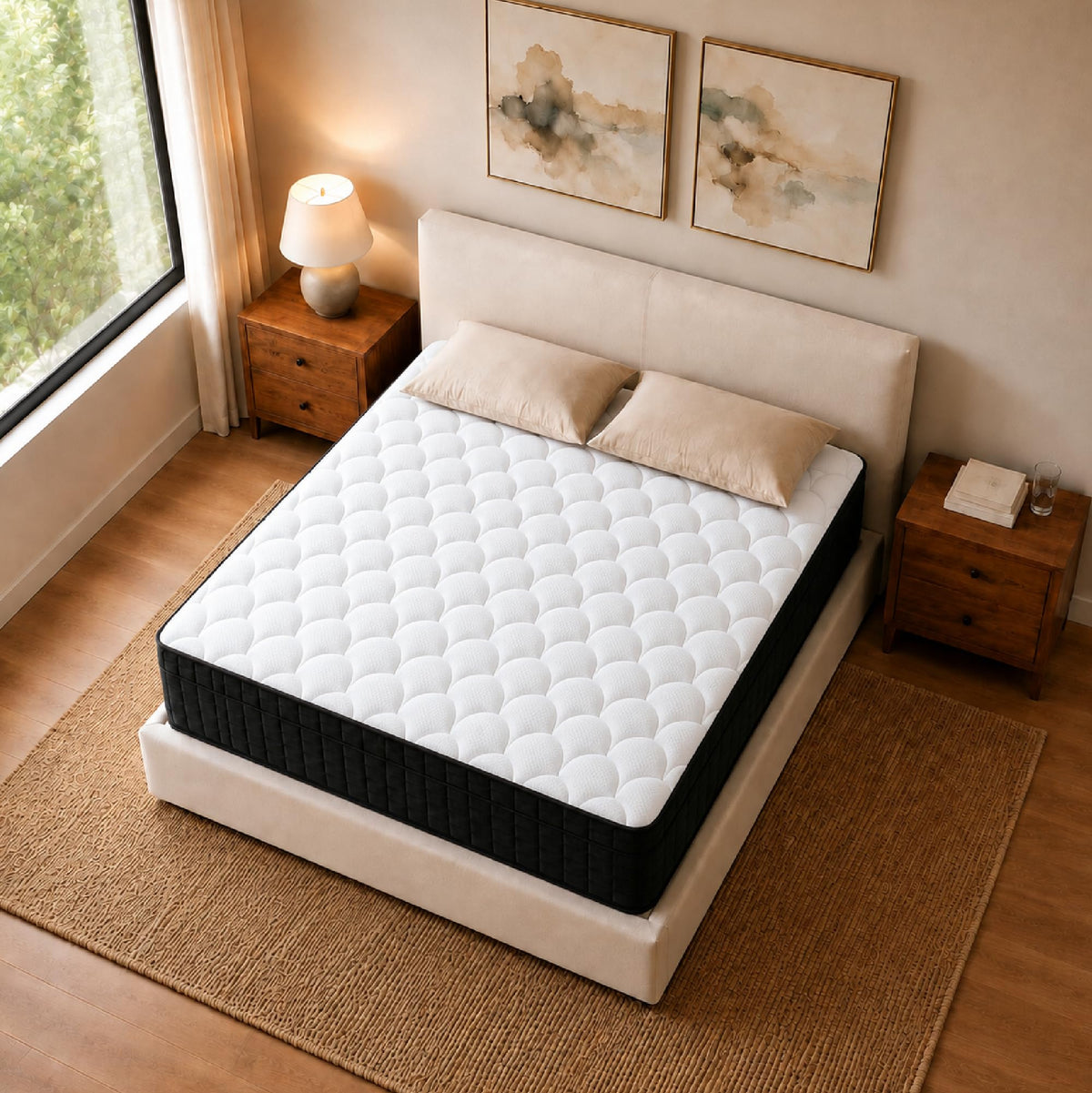 12 Inch Full Mattress in a Box, Medium Plush Feel, Pocket Coils, Fiberglass Free, Motion Isolation, Breathable Comfortable Cover, Hybrid Construction, Expanded Dimensions: 75"L x 54"W x 12"H