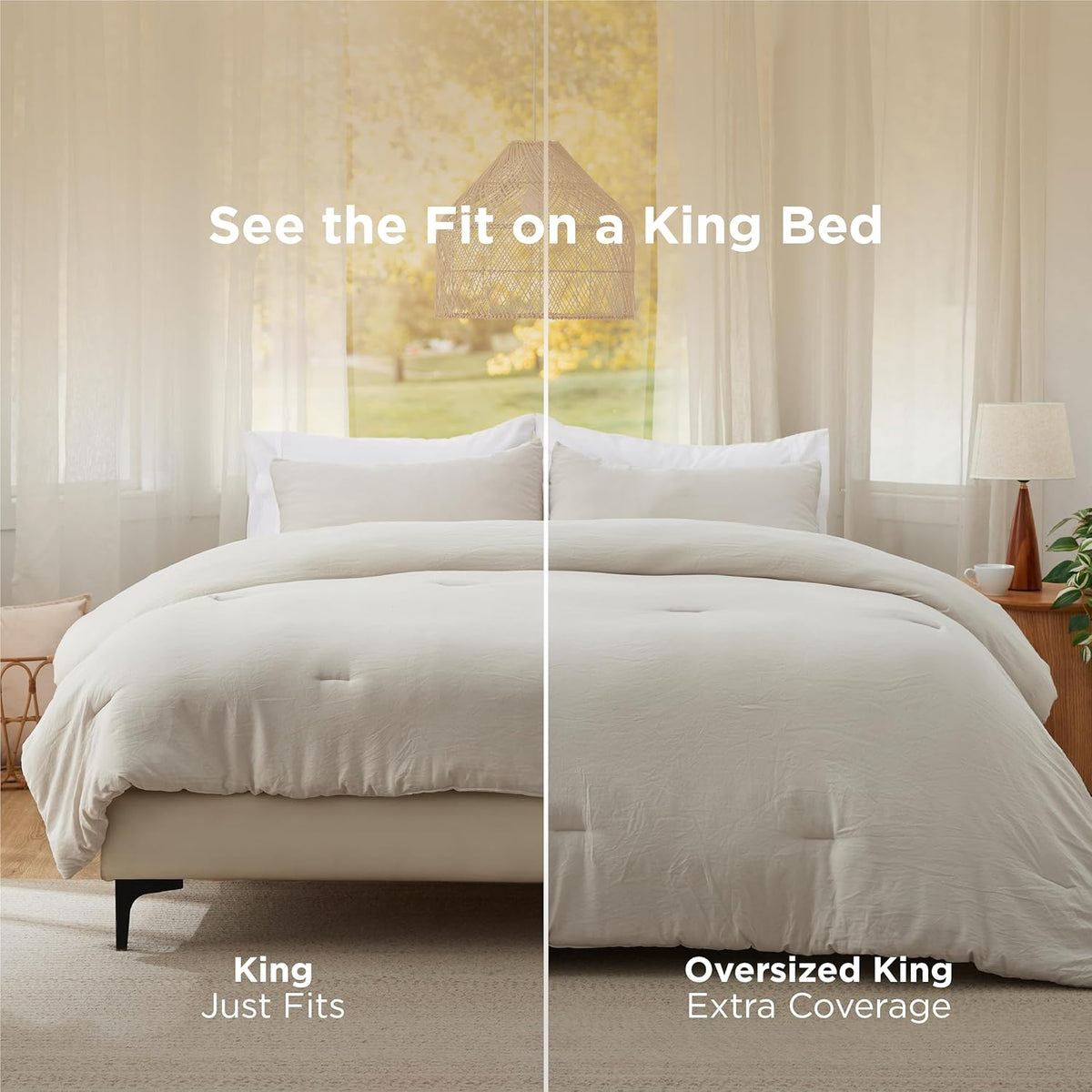 Bedsure King Comforter Set Prewashed Soft Bedding Set 3Pcs Beige 104"x90"