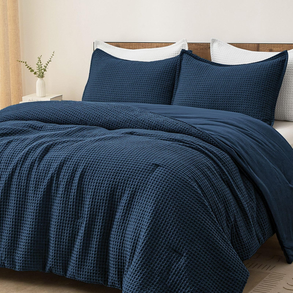 PHF Ultra Soft Waffle Comforter Set 3 Pieces Queen, Linen