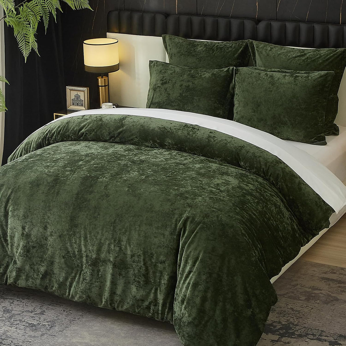 Ivellow Crushed Velvet Comforter Queen Size Green 5 Pcs Luxury Bedding Set