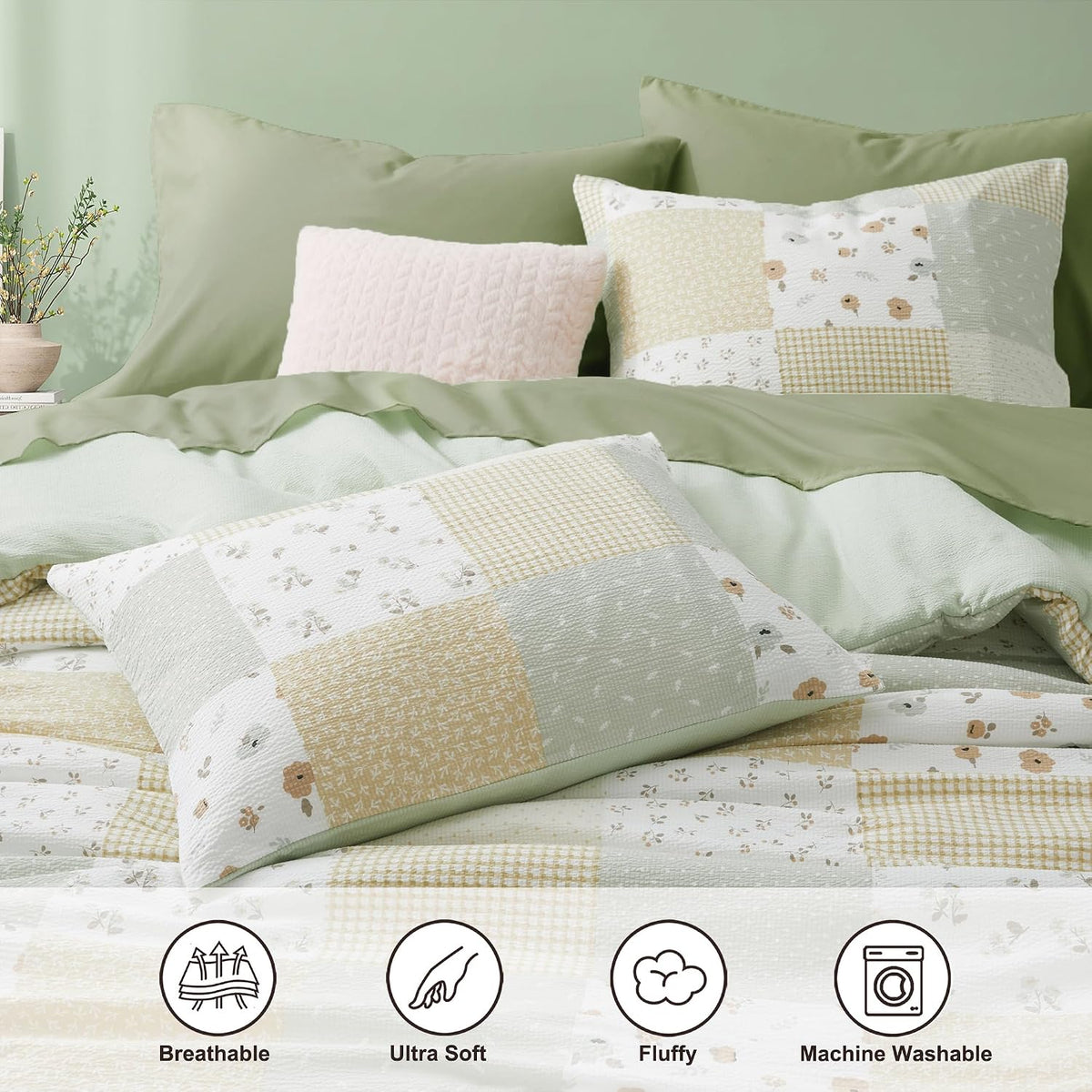 Oli Anderson King Comforter Set, 7 Pieces Bed in a Bag, Light Green