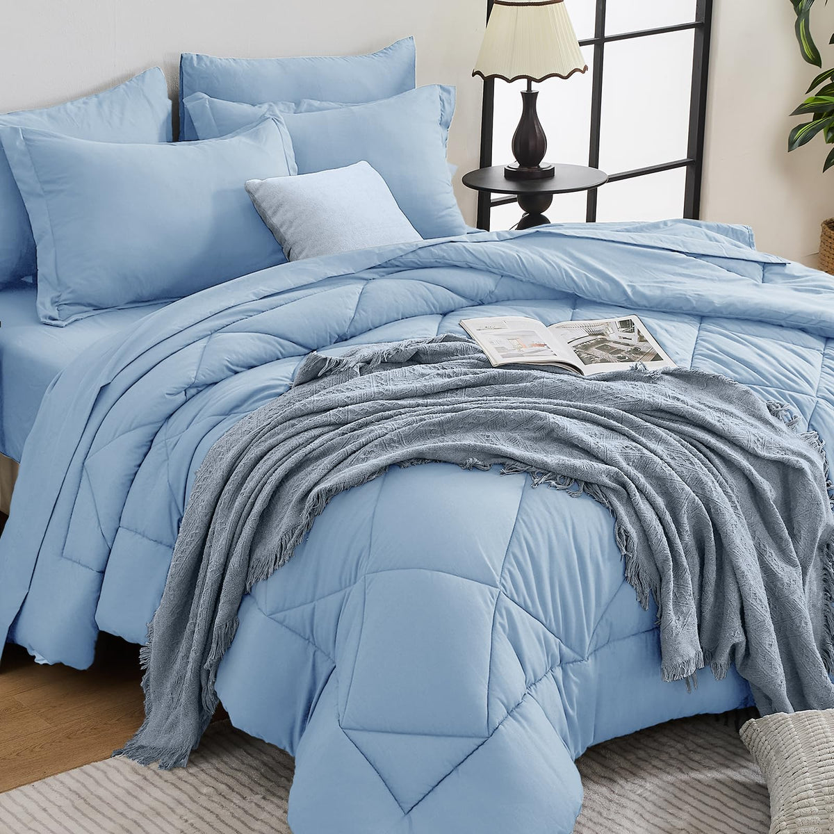 HEVUMYI 7-Piece Queen Comforter Set, Dark Grey Bed in a Bag