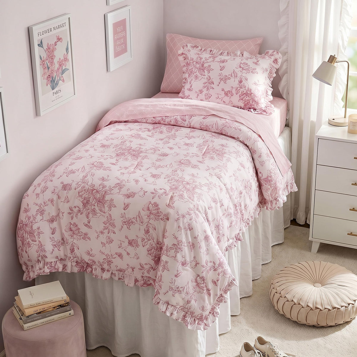 Madison Park Essentials Pink Floral Comforter Set with Sheets Full,7pc