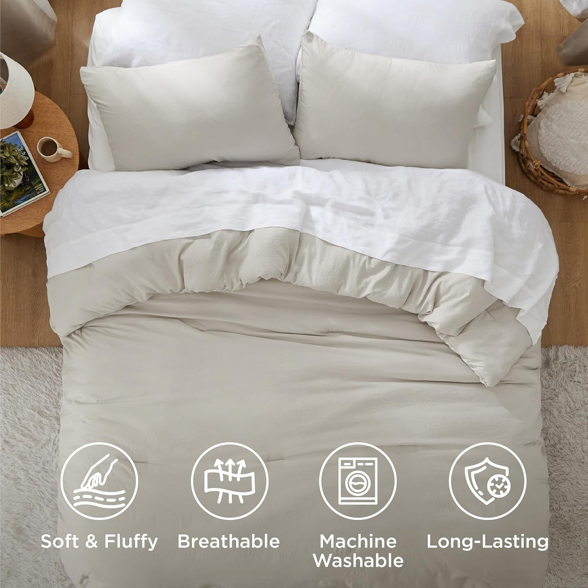 Bedsure Oversized King Comforter Prewashed Bedding Set 3Pcs Beige 120"x98"