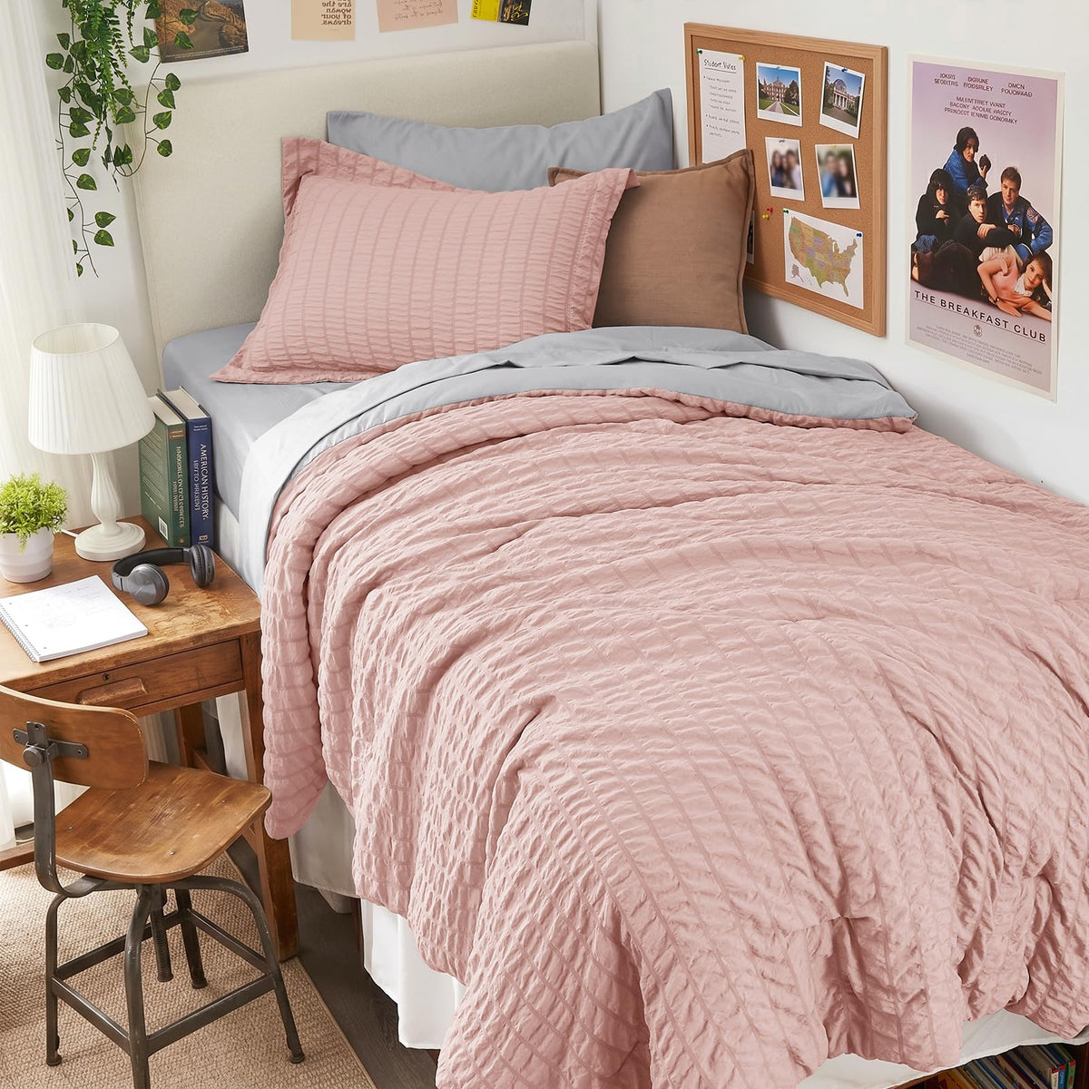 HYMOKEGE Queen Comforter Set Seersucker 7 Pieces, All Season Luxury Bed in a Bag for Bedroom, Bedding Set with Comforters, Sheets, Pillowcases & Shams, Dark Grey
