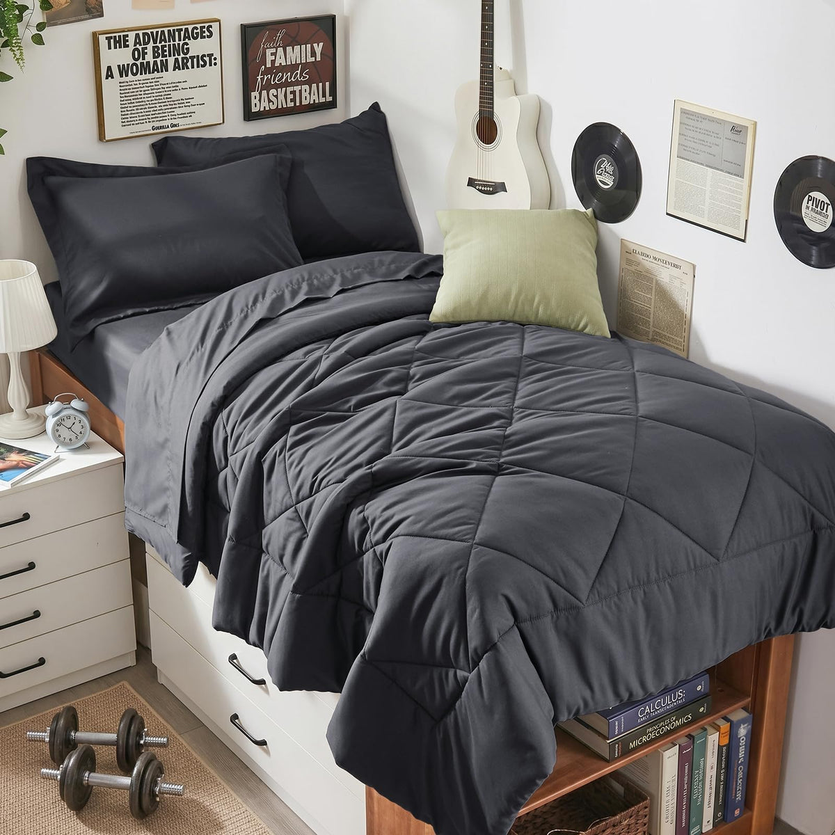 HEVUMYI 7-Piece Queen Comforter Set, Dark Grey Bed in a Bag