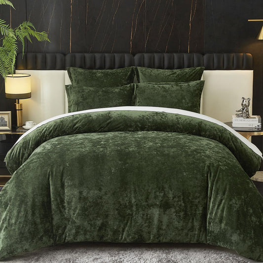 Ivellow Crushed Velvet Comforter Queen Size Green 5 Pcs Luxury Bedding Set