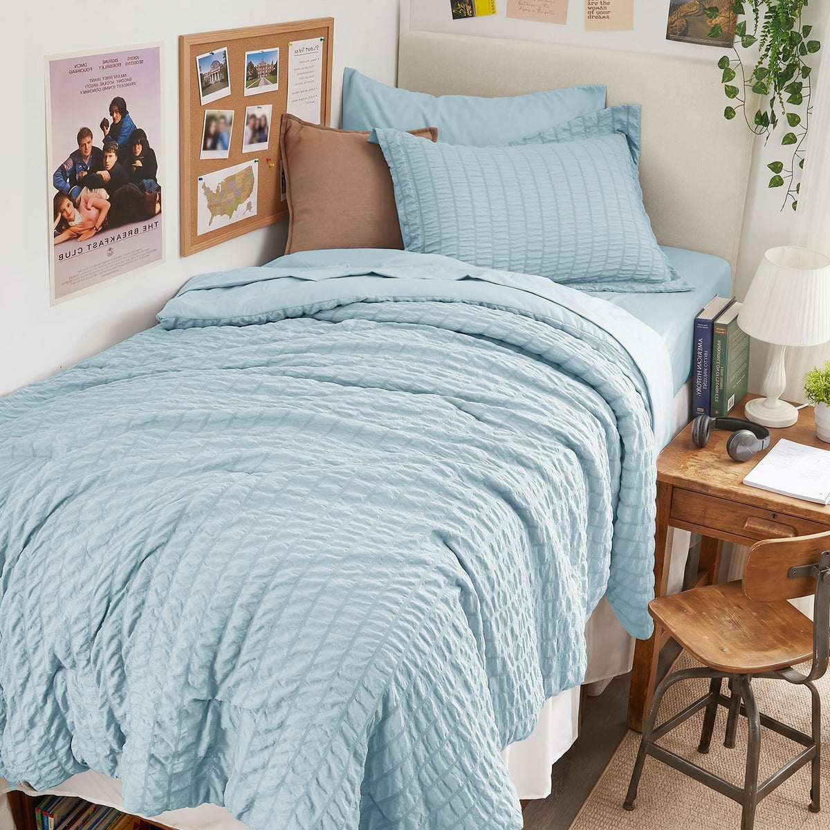 HYMOKEGE Queen Comforter Set Seersucker 7 Pieces, All Season Luxury Bed in a Bag for Bedroom, Bedding Set with Comforters, Sheets, Pillowcases & Shams, Dark Grey
